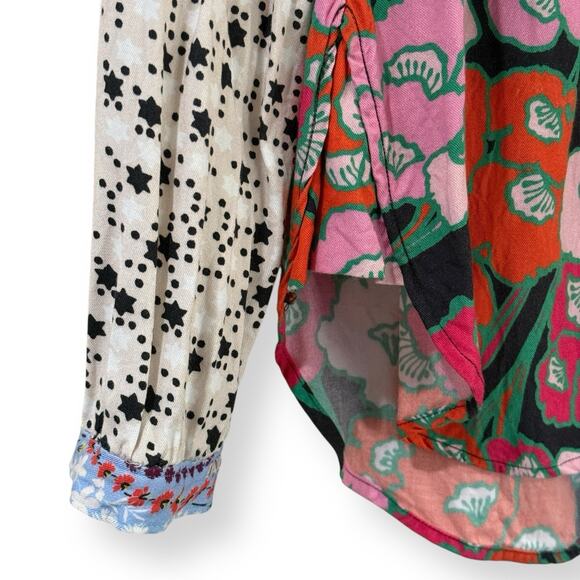 Maeve Anthropologie The Paz Patchwork Button Down Shirt XXS Swan Stars Floral - Picture 6 of 11